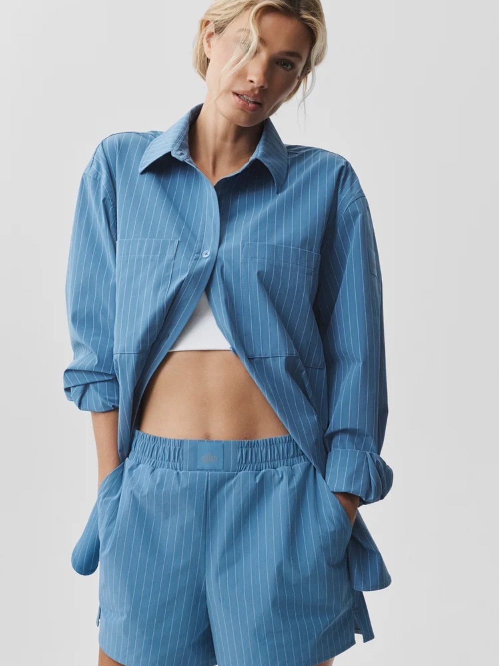 Alo Blue Pinstripe Shirt